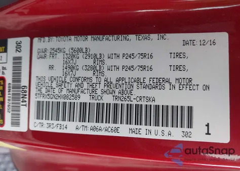 2017 Toyota Tacoma Sr from USA, damaged, VIN 5TFRX5GN2HX082589